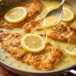 Creamy Chicken Francese with lemon sauce served on a plate