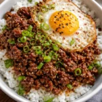 Korean Ground Beef Bowl served with rice and vegetables, ready in 25 minutes