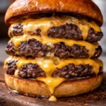 Delicious Double Cheesy Smash Burger with melted cheese and toppings