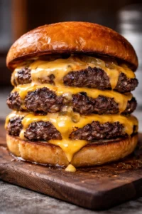 Delicious Double Cheesy Smash Burger with melted cheese and toppings