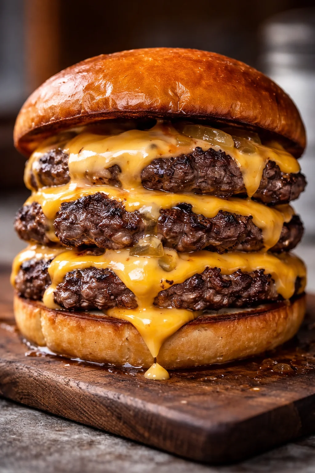 Delicious Double Cheesy Smash Burger with melted cheese and toppings