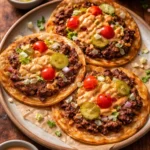 Smash Burger Tacos topped with special sauce on a serving plate